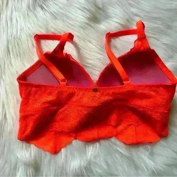 Victoria’s Secret PINK Lace Bralette Neon Orange XS - Picture 4 of 6